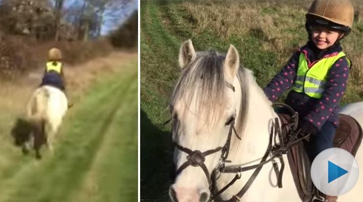 Den här tjejen drömmer om att rida ponnygalopp och då måste man öva. Hon förbereder sig genom att se klipp,  läsa böcker och, så klart, galoppera.