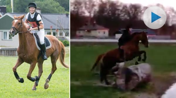 Nathalie Persson glömde sadelgjorden, men genomförde ändå terrängträningen – barbacka. Och hoppade något av det svåraste hon gjort.