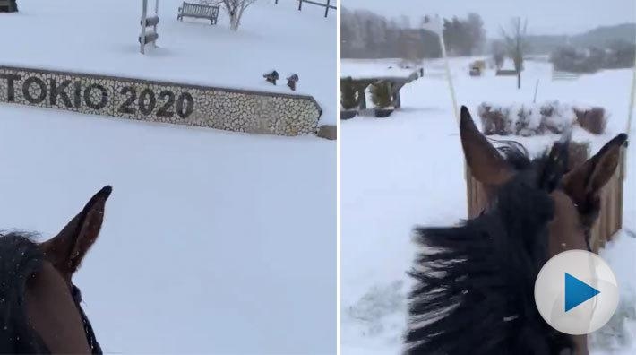 <p>Vill man till OS gäller det att satsa och inte låta lite snö sätta stopp. Regerande olympiska mästaren Michael Jung tar ett par språng på terrängbanan.