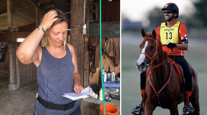 Arrangören Jessica Holmberg gör sig redo för VM-medaljören H.H Sheik Nasser Bin Hamad Al Khalifa.