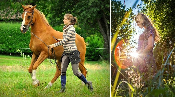 <i>Till vänster Tanja med tioåriga araben Katmandu. Till höger med "Lilla A" i magen.</i>