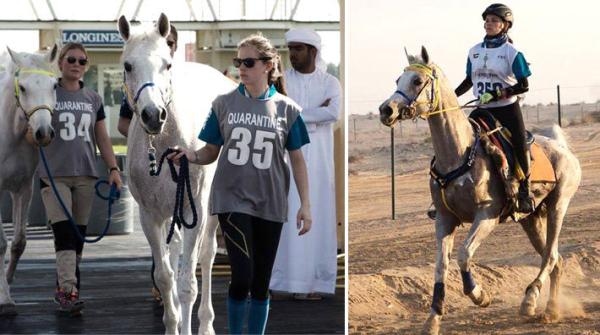 <i>Till vänster Annelie Eriksson och Maria Hagman Eriksson (bakgrund) under förbesiktningen. Till höger Annelie under loppet. FOTO: Privat och Anna Bensalah</i>