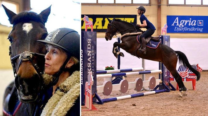 <i>Petra Nielsen och hästen Sonja under en Jens Fredricson-clinic 2013. FOTO: Monica Collin</i>