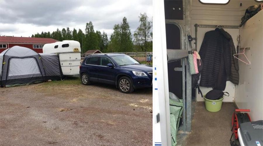 Genom att bygga ihop tältet med hästtransporten fixade Emma-Lotta Baggens både sovplatser och gott om utrymme för matlagning och förvaring.